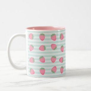 Pink Strawberry Stripes Two-Tone Coffee Mug