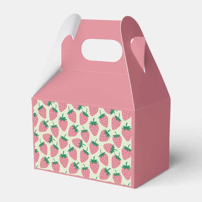 Pink Strawberry Summer Pattern Favour Box (Front Side)