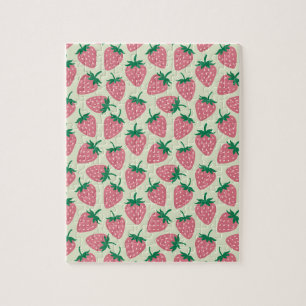 Pink Strawberry Summer Pattern Jigsaw Puzzle