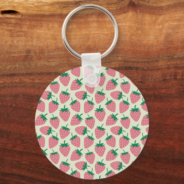 Pink Strawberry Summer Pattern Key Ring (Front)