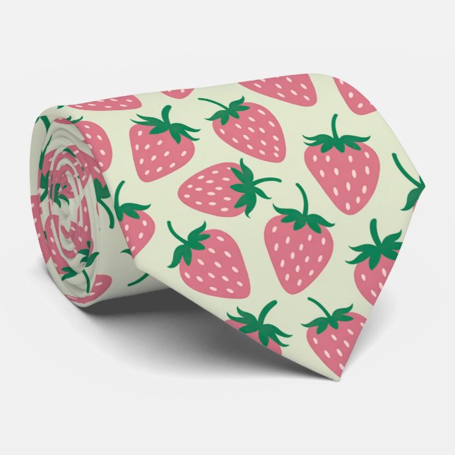 Pink Strawberry Summer Pattern Tie (Rolled)