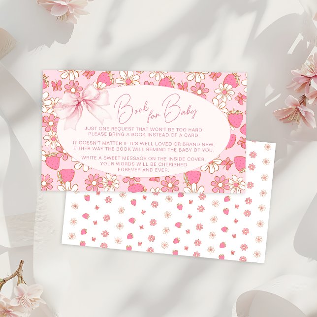 Pink Strawberry Sweet Book for Baby Girl Shower Enclosure Card (Creator Uploaded)