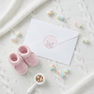 Pink Strawberry Sweet Butterfly Girl Baby Shower  Classic Round Sticker