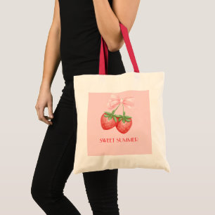 Pink strawberry tote bag