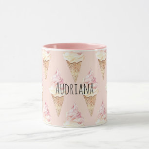 Pink Strawberry Vanilla Ice Cream Cones Mug