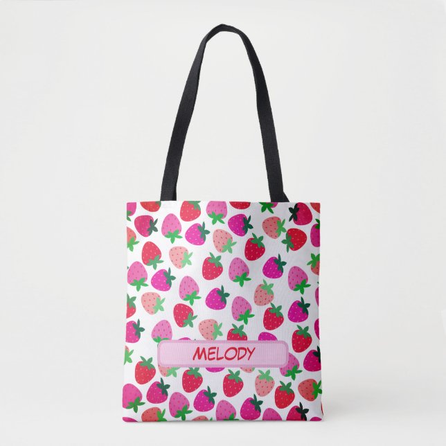 pink strawberryfield tropical summer nature fruit  tote bag (Front)