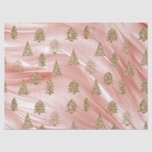 Pink Streak Gold Glitter Glam Christmas Trees Tissue Paper
