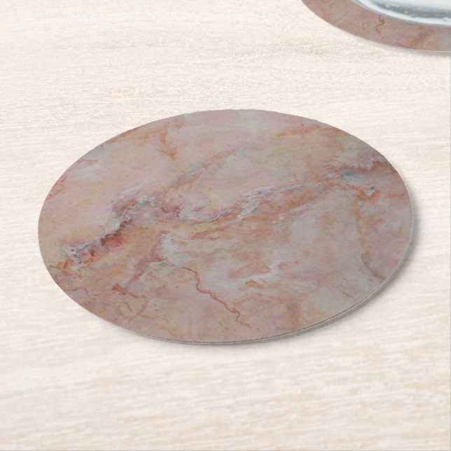 Pink striated marble stone finish round paper coaster (Angled)