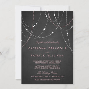 Pink String Lights Chalkboard Wedding Invitation