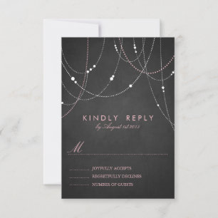 Pink String Lights Chalkboard Wedding RSVP Card