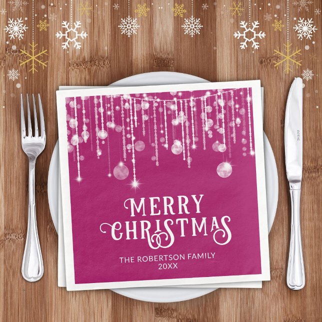 Pink String Lights Christmas Party Napkin (Creator Uploaded)