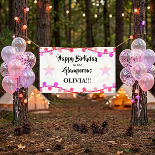 Pink String of Lights Glamporous Happy Birthday Banner