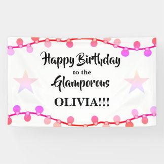 Pink String of Lights Glamporous Happy Birthday  Banner