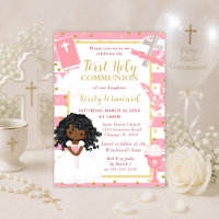 Pink Stripe African American Girl First Communion