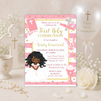 Pink Stripe African American Girl First Communion