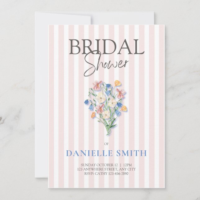 Pink Stripe and Floral Bridal Shower Invitation (Front)
