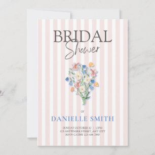 Pink Stripe and Floral Bridal Shower Invitation