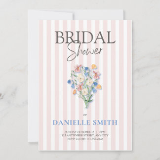 Pink Stripe and Floral Bridal Shower Invitation