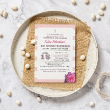 Pink Stripe and Peony Confirmation Invitation