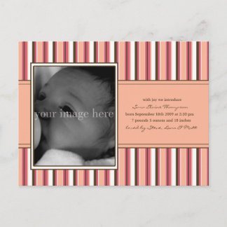 Pink Stripe Baby Announcement Postcard
