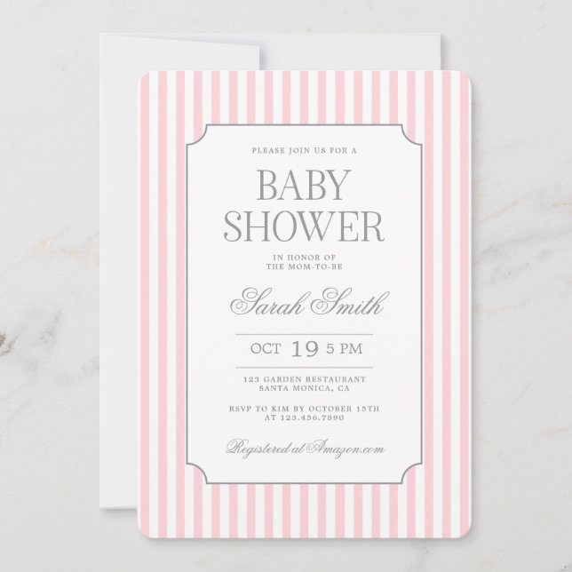 Pink Stripe Baby Shower Invitation (Front)