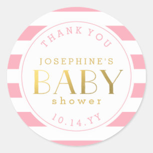 Pink Stripe Baby Shower Thank You Stickers