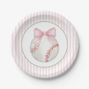 Pink Stripe Baseball Paper Plate
