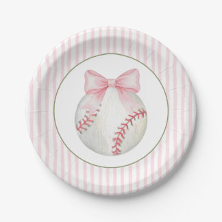 Pink Stripe Baseball Paper Plate