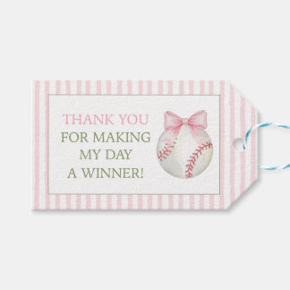 Pink Stripe Baseball Thank You Gift Favour Card Tags