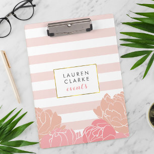 Pink Stripe & Blush Peony Clipboard