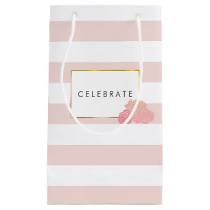 Pink Stripe & Blush Peony Personalised Gift Bag
