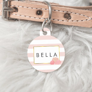 Pink Stripe & Blush Peony Personalised Pet Tag