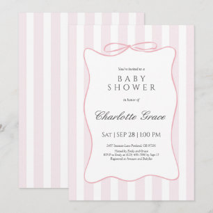 Pink Stripe Bow Baby Shower Invitation