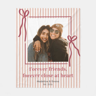 Pink Stripe Bow Best Friends Photo Gift Fleece Blanket