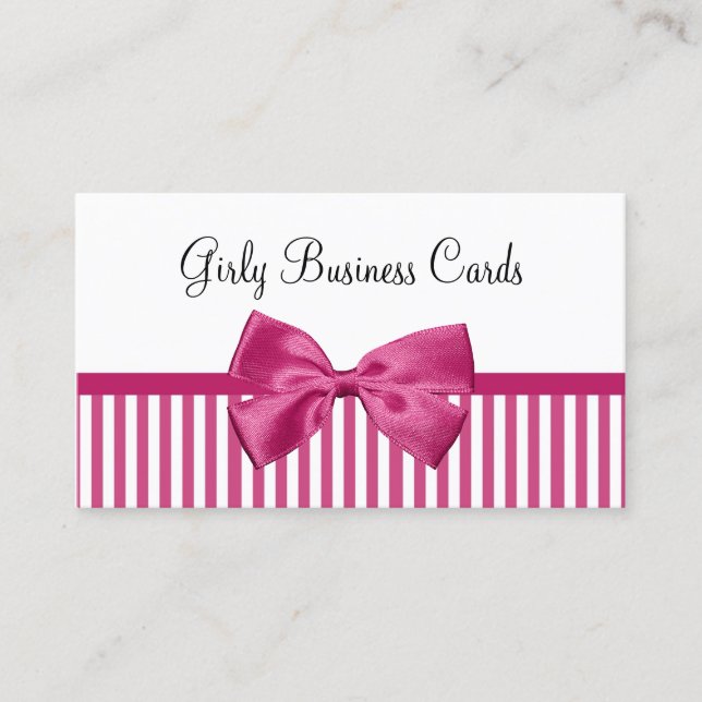 Pink Stripe Bow Boutique Business Card (Front)