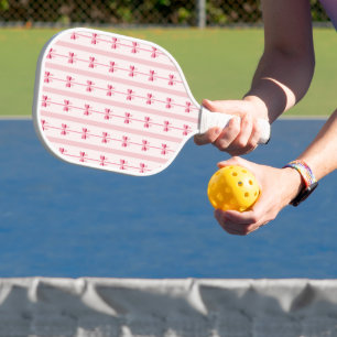 Pink Stripe Bow Cute Coquette Pickleball Paddle