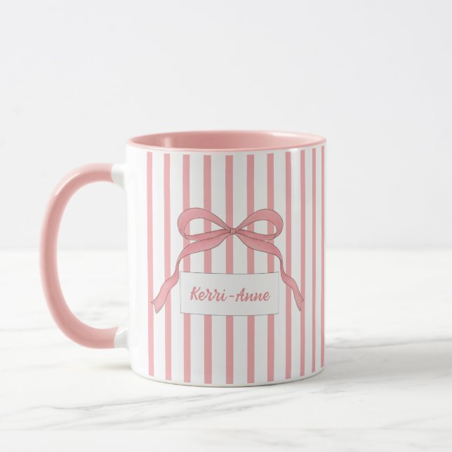 Pink Stripe Bow Monogram Mug (Left)