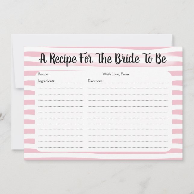 Pink Stripe Bridal Shower Recipe Card (Front)
