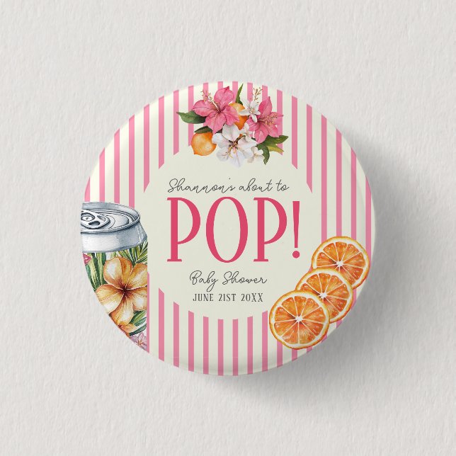 Pink Stripe Citrus POP Baby Shower  3 Cm Round Badge (Front)