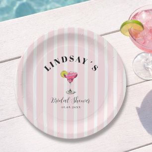 Pink Stripe Cocktail Bridal Shower Paper Plate