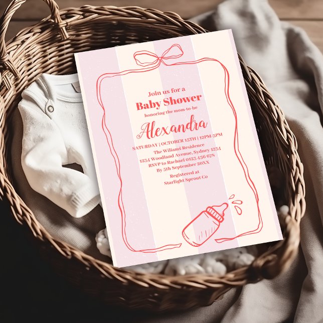 Pink Stripe Coquette Bow  Baby Shower Invitation (Creator Uploaded)