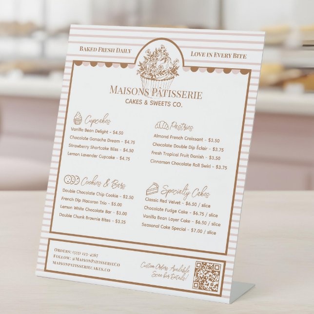 Pink Stripe Cupcake Pastry Bakery Menu Price List Pedestal Sign (Pink Stripe Cupcake Pastry Bakery Menu Price List Pedestal Sign)
