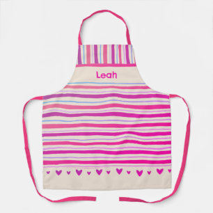 Pink Stripe Cute Hearts Inspirivity Custom Modern Apron