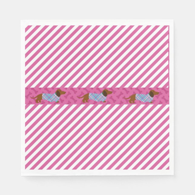 Pink Stripe Dachshund Paper Napkins (Front)
