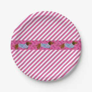 Pink Stripe Dachshund Paper Plates