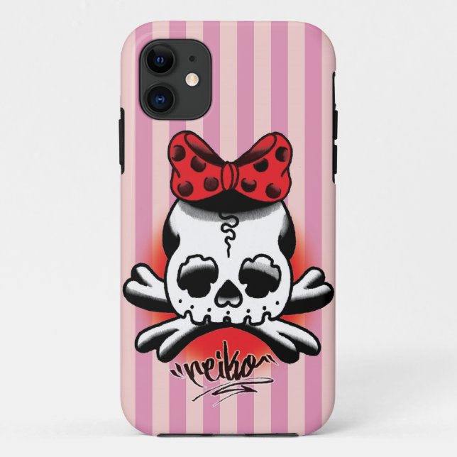 Pink Stripe Dokuro-Chan Case-Mate iPhone Case (Back)