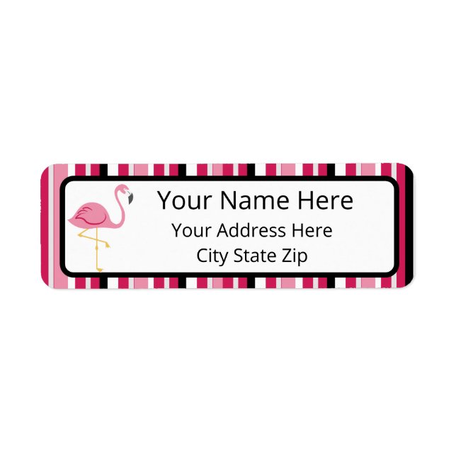 Pink Stripe Flamingo Return Address Label (Front)
