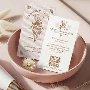 Pink Stripe Floral Baking Pastry Piping Bag Bakery Business Card