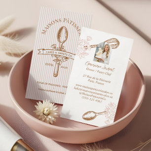 Pink Stripe Floral Spoon Pastry Cakes Bakery Chef Business Card