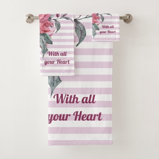Pink Stripe Floral Trust the Lord Towel Set (Insitu)